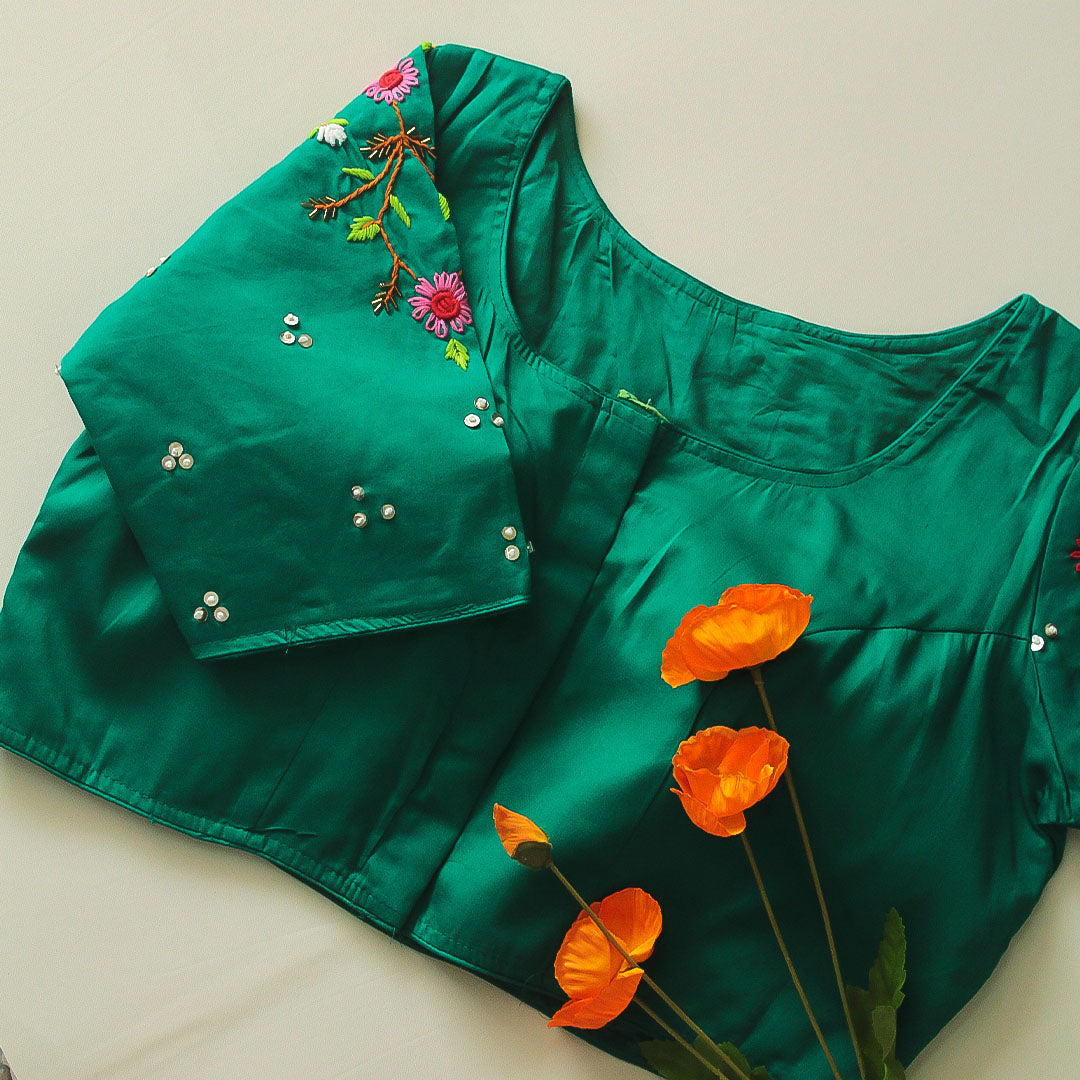 Green Saavi Cotton Silk Blouse
