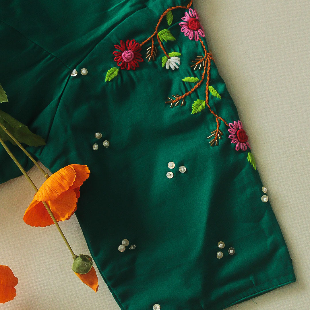 Green Saavi Cotton Silk Blouse