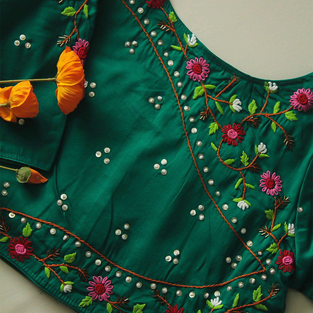Green Saavi Cotton Silk Blouse