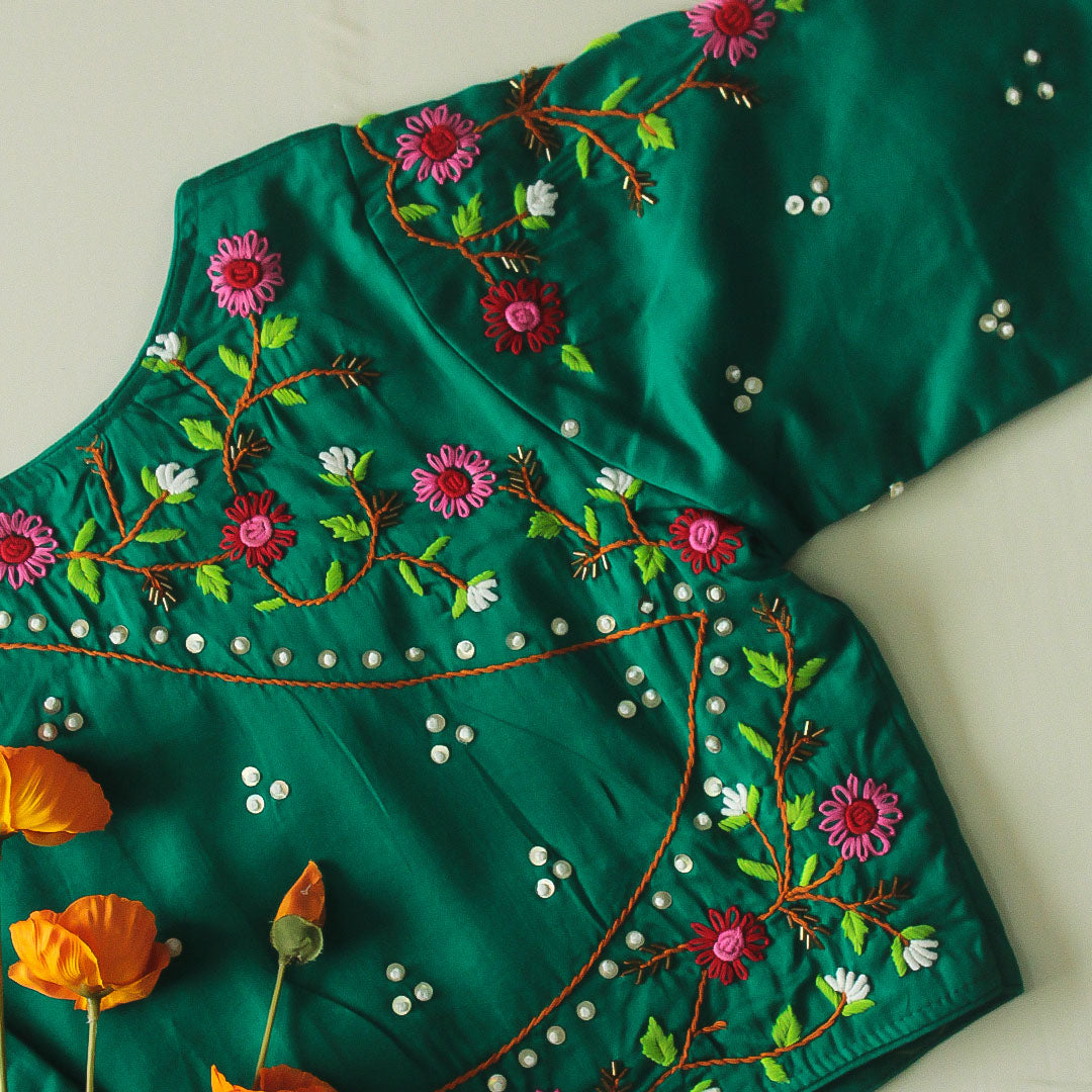 Green Saavi Cotton Silk Blouse