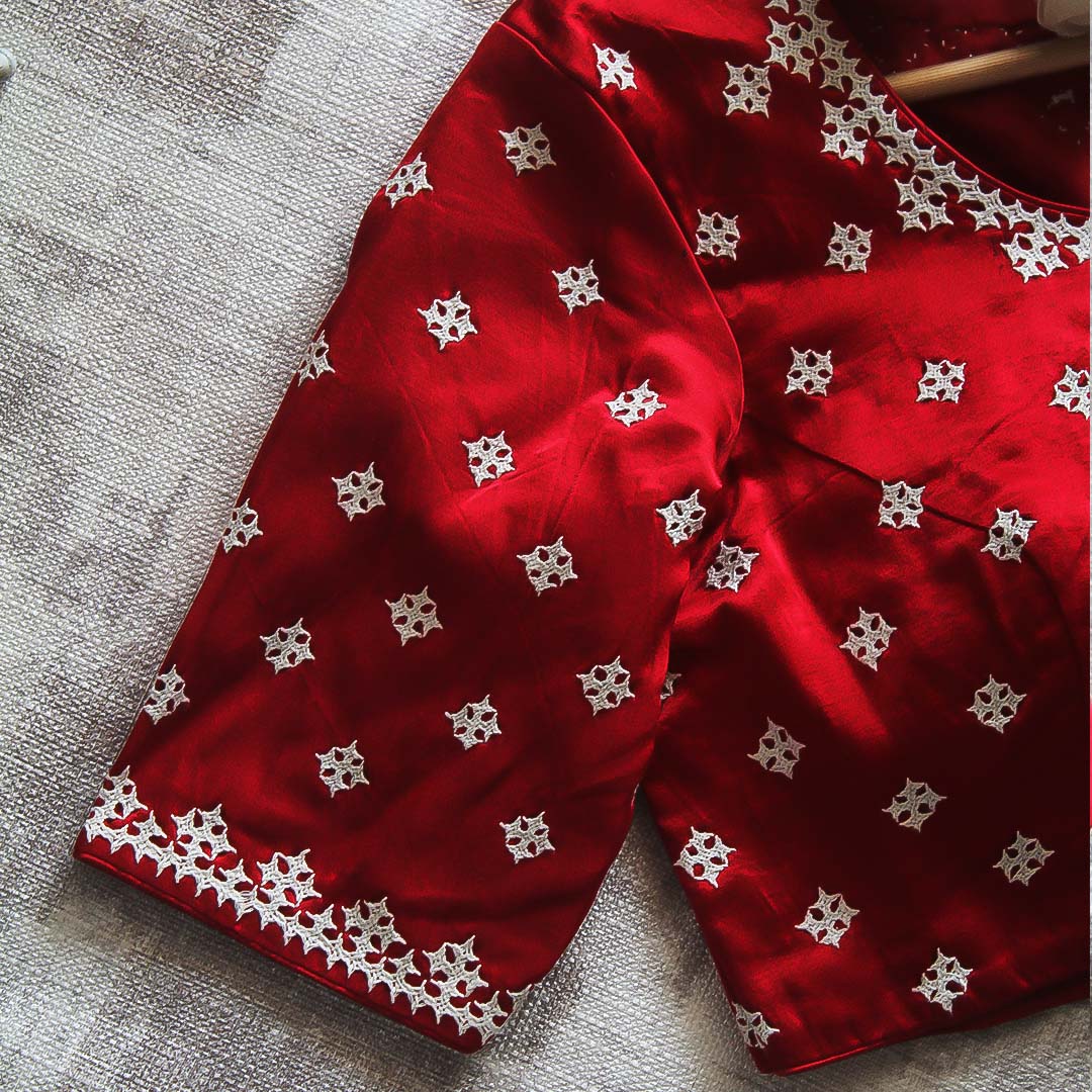 Red Mashroo Silk Kutch Work Blouse