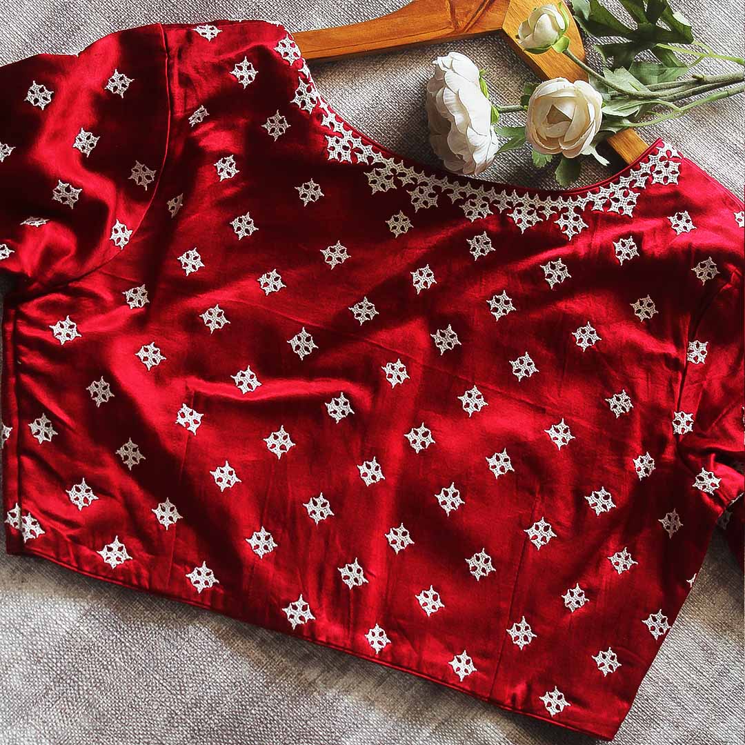 Red Mashroo Silk Kutch Work Blouse