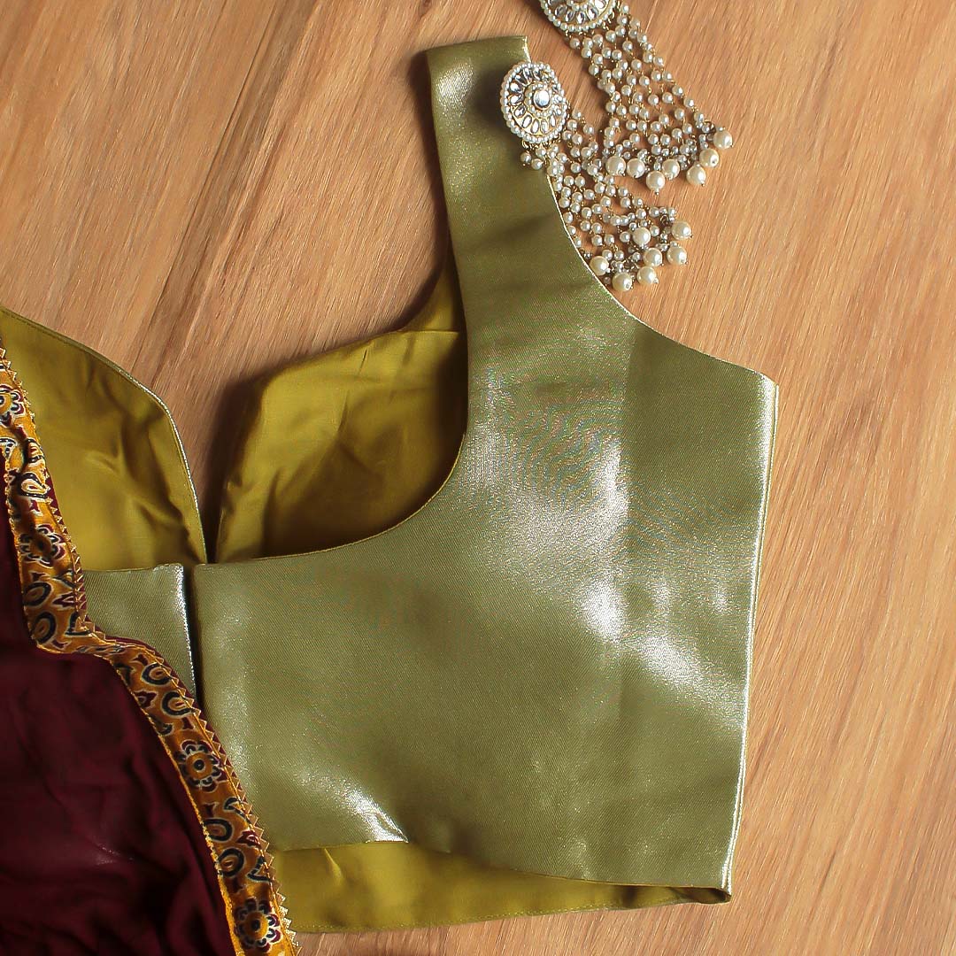 Olive Golden Sweetheart neck Sleeveless Blouse