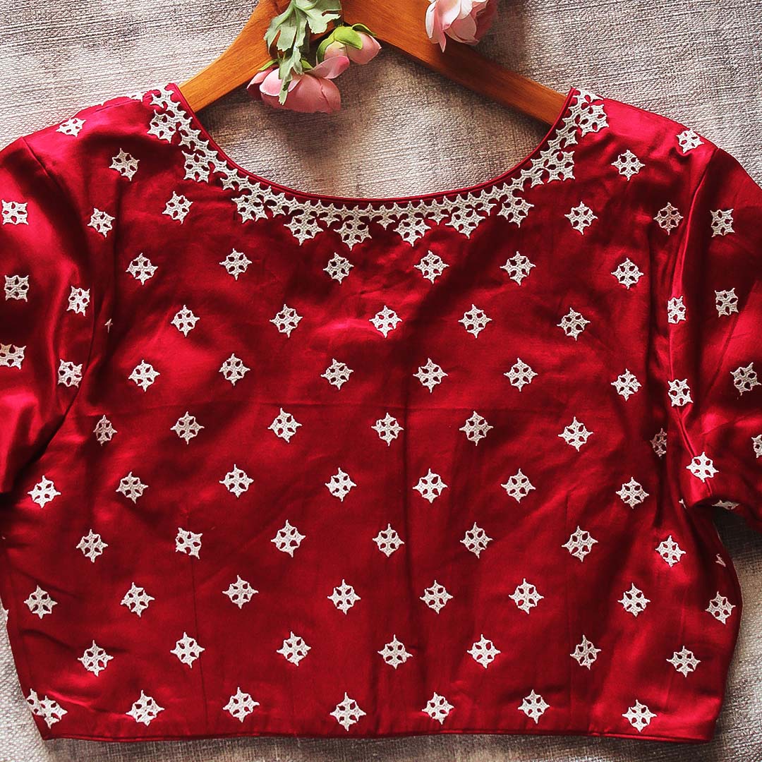 Red Mashroo Silk Kutch Work Blouse