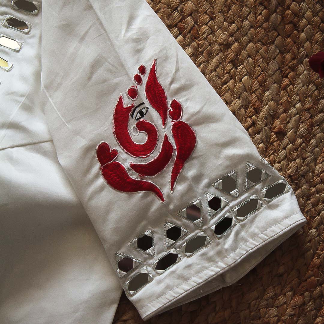 Red Ganesh Mirror Work Blouse