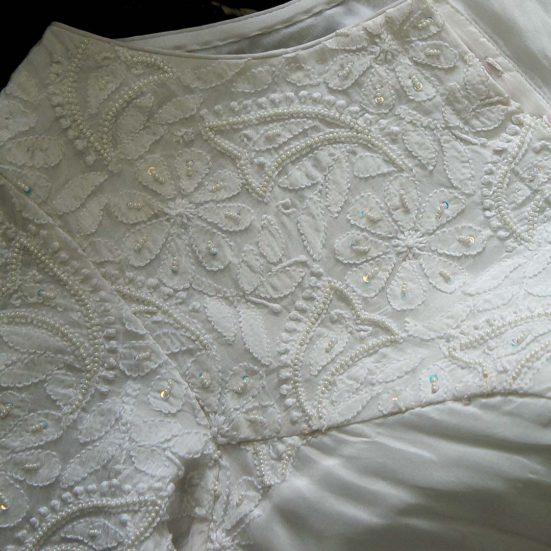 White Chikankari Beads work Blouse