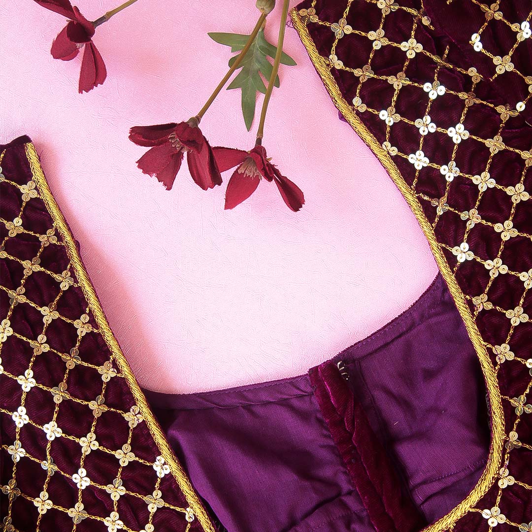 Deep Violet Diya Velvet Blouse