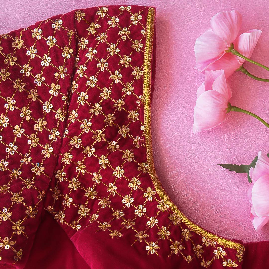 Rani Pink Diya Velvet Blouse