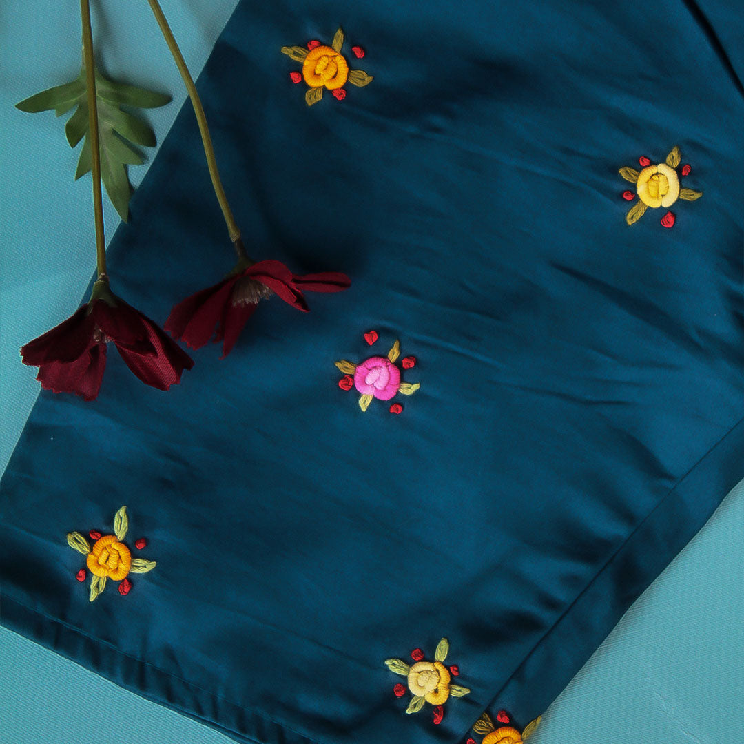 Irz Blue Embroidery Cotton Blouse