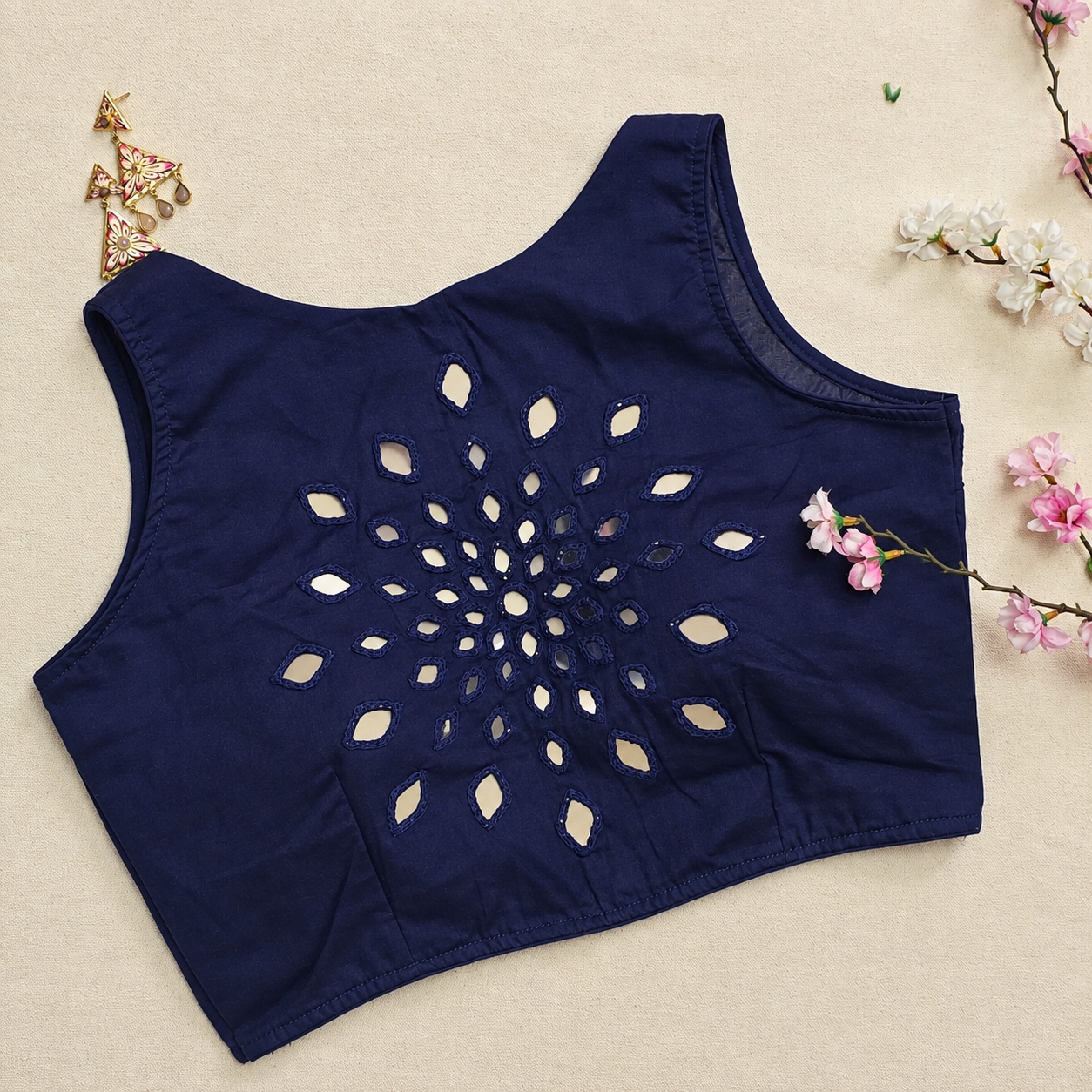 Ras Navy Blue Mirror Work 1 Blouse