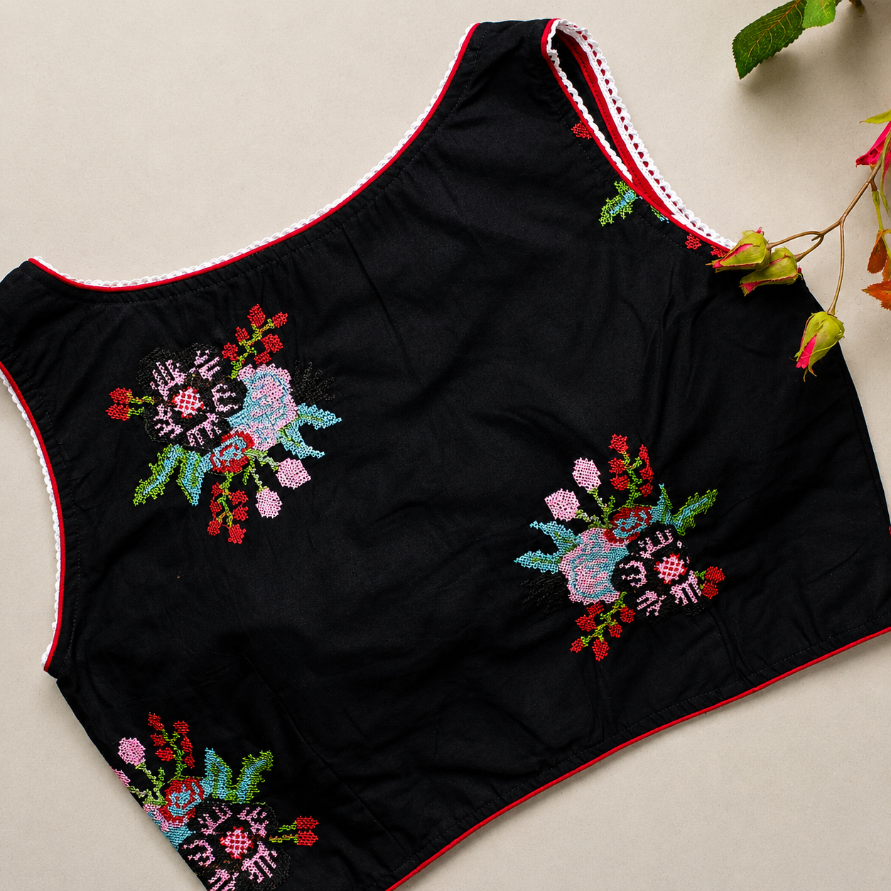May Black Cross stich Work 2 Blouse