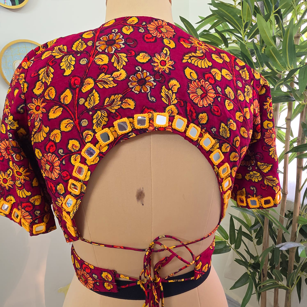 Sindoori Floral Self Adjustable Blouse with Sleeves