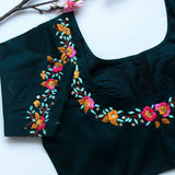Teal Blue Rose Cotton Blouse
