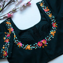 Teal Blue Rose Cotton Blouse