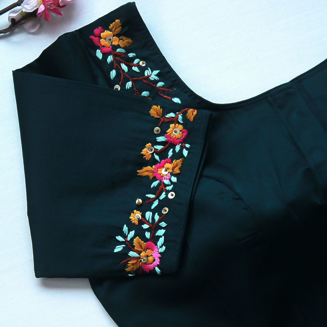 Teal Blue Rose Cotton Blouse