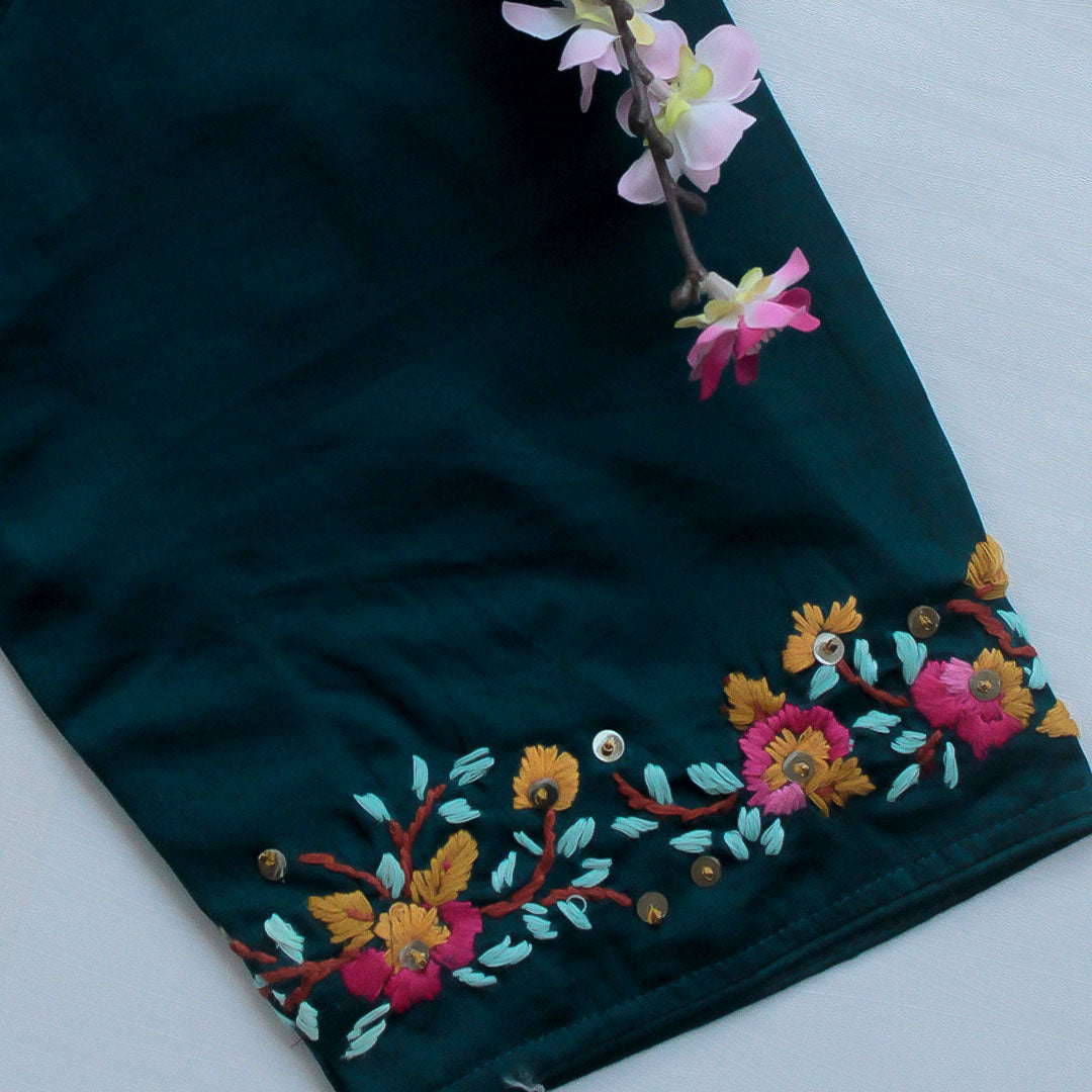 Teal Blue Rose Cotton Blouse