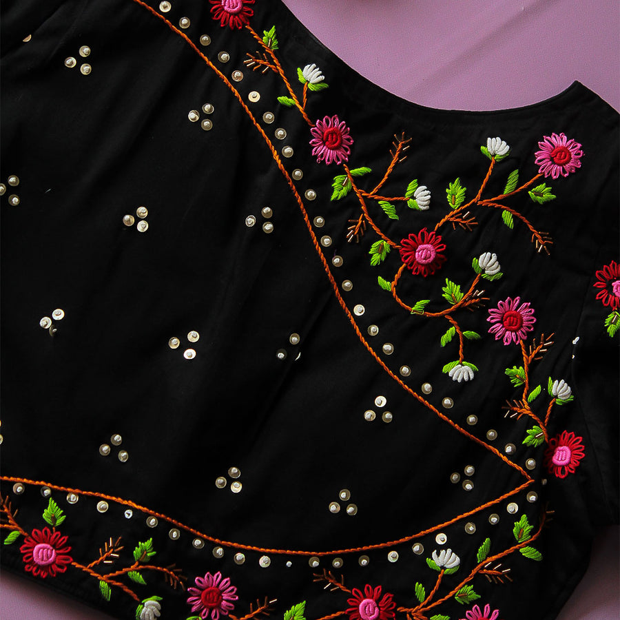 Black Saavi Cotton Silk Blouse