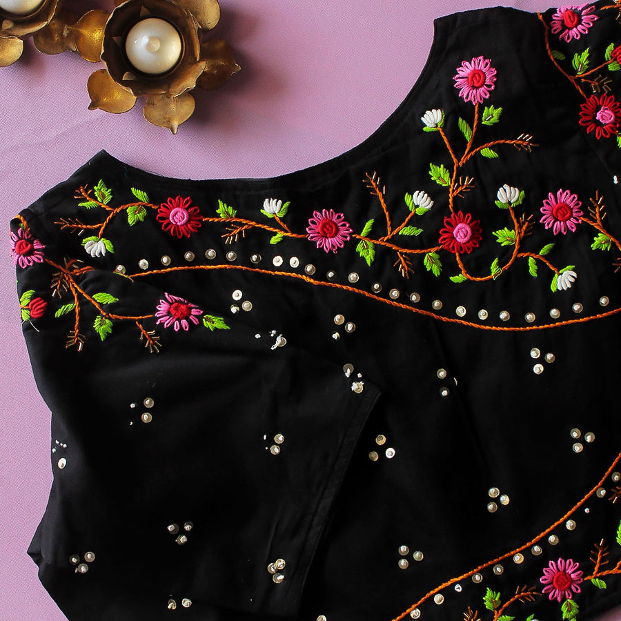 Black Saavi Cotton Silk Blouse