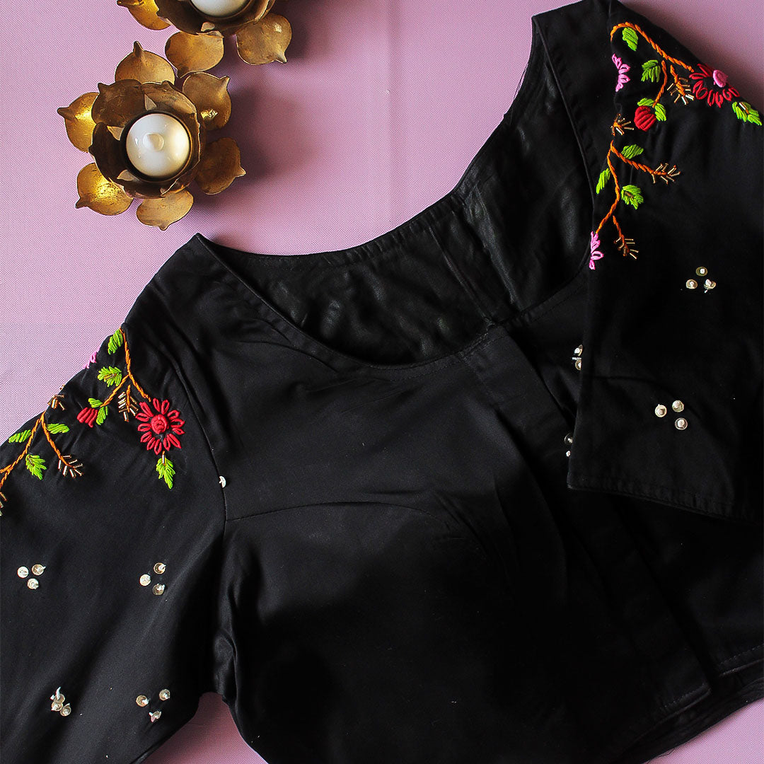 Black Saavi Cotton Silk Blouse