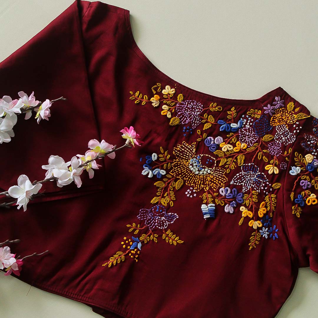 Chah Maroon Cotton Blouse