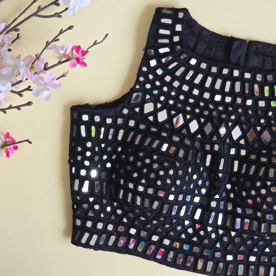 Black Mirror Work High Collar Blouse