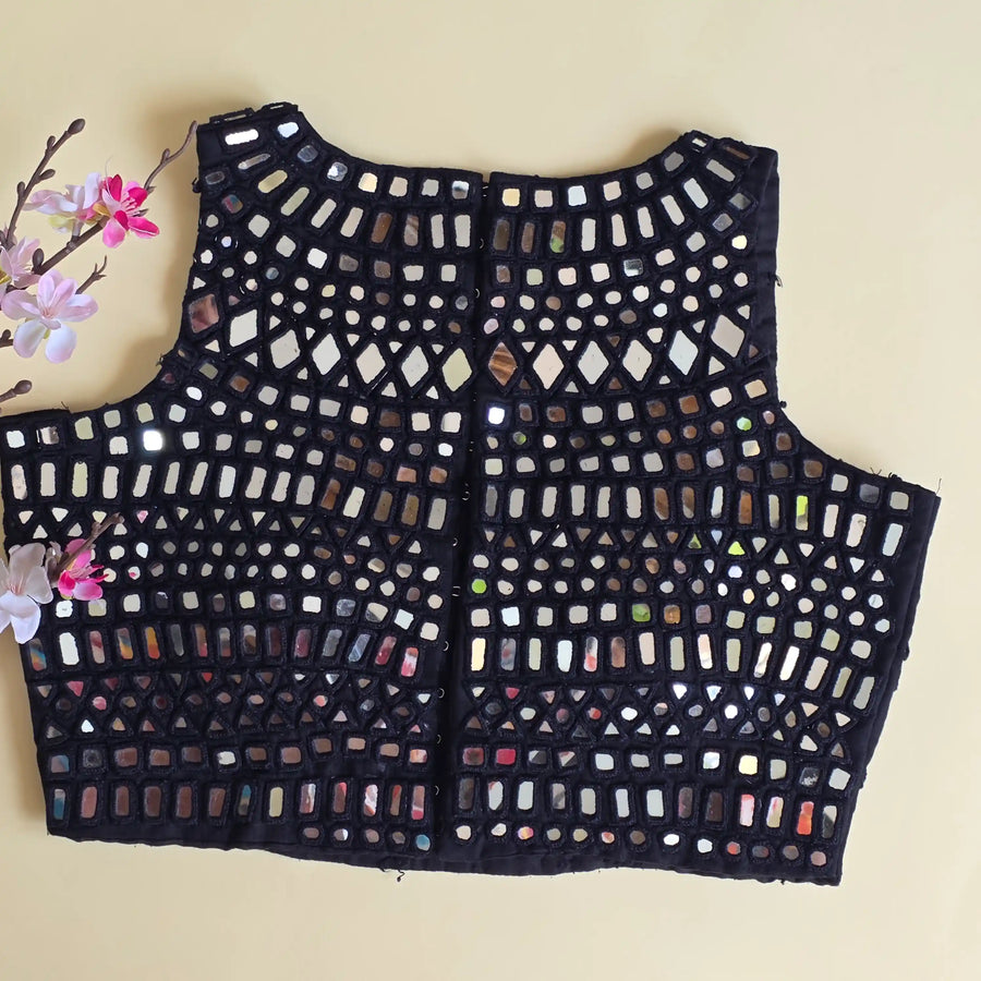 Black Mirror Work High Collar Blouse