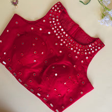 Red Mirror Work High Neck Blouse