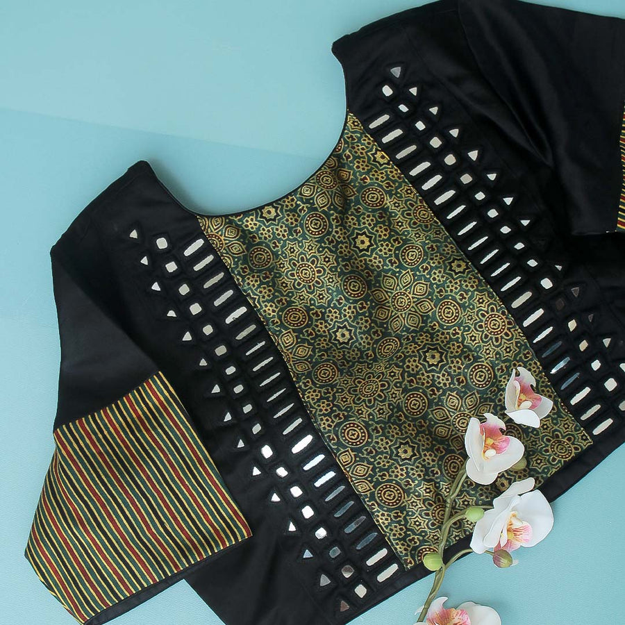 Aril Black Mirror Work Blouse