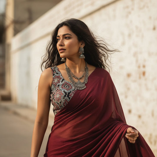 Ajrakh Sweetheart neck Sleeveless Blouse