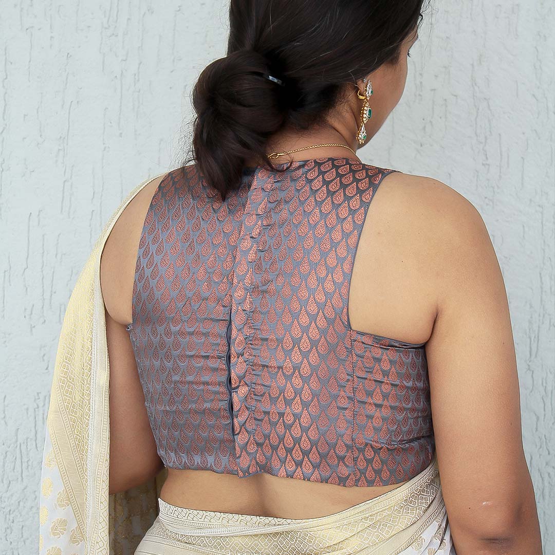 Grey Halter Brocade Blouse