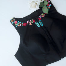 Black Cotton Silk Hand Embroidered Halter Neck Blouse
