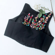 Black Cotton Silk Hand Embroidered Halter Neck Blouse