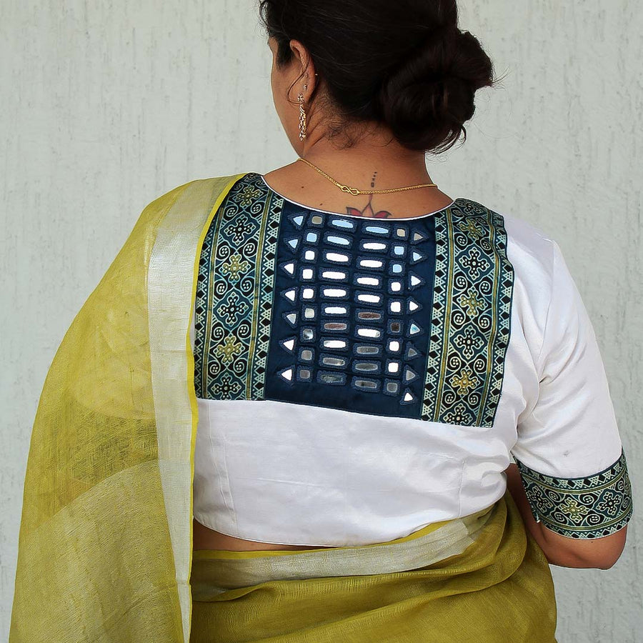 Aril White Mirror Work Blouse