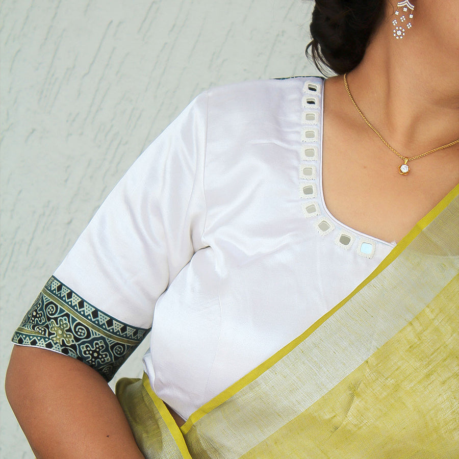 Aril White Mirror Work Blouse