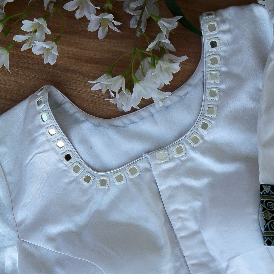 Aril White Mirror Work Blouse