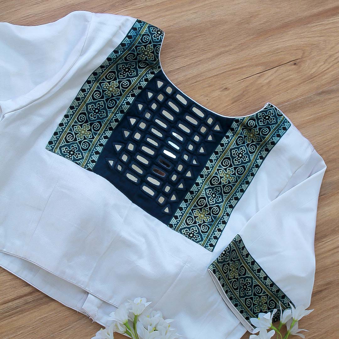 Aril White Mirror Work Blouse