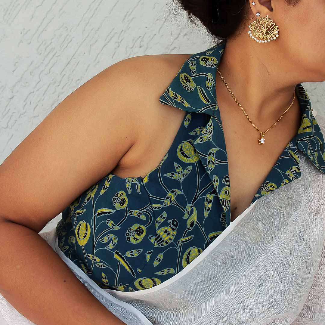Blue Naksh Collar Neck Blouse