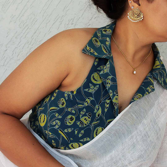 Blue Naksh Collar Neck Blouse