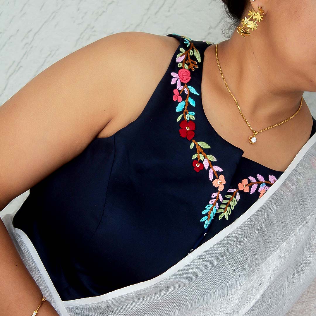 Navy Blue Halter Neck  Blouse