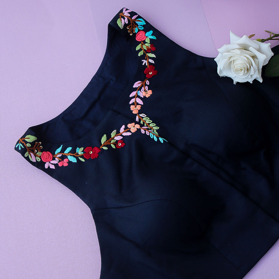 Navy Blue Halter Neck  Blouse