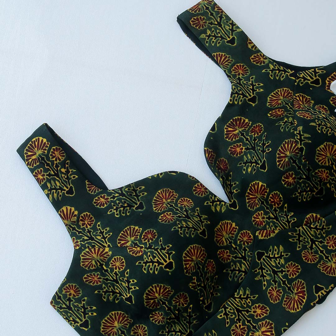 Ajrakh Green Sleeveless Blouse