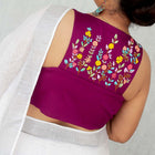 Purple Cotton Silk Hand Embroidered Racer Neck Blouse