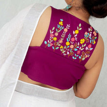 Purple Cotton Silk Hand Embroidered Racer Neck Blouse