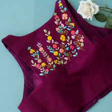 Purple Cotton Silk Hand Embroidered Racer Neck Blouse