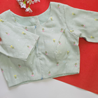 Sea Green Linen Embroidered Floral Blouse