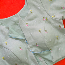 Sea Green Linen Embroidered Floral Blouse