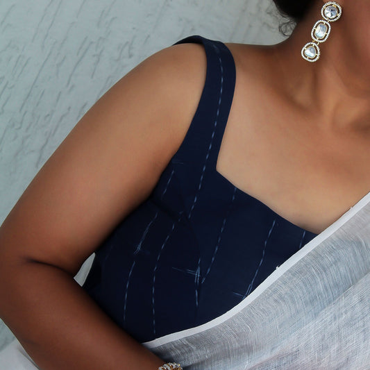 Blue Lenin Sleeveless Blouse