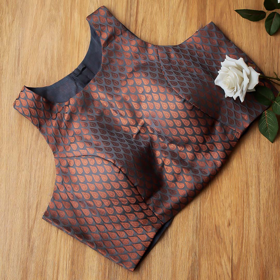 Grey Halter Brocade Blouse