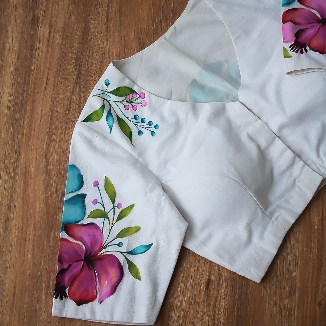 Spring Flowers Hand Painted Blouse