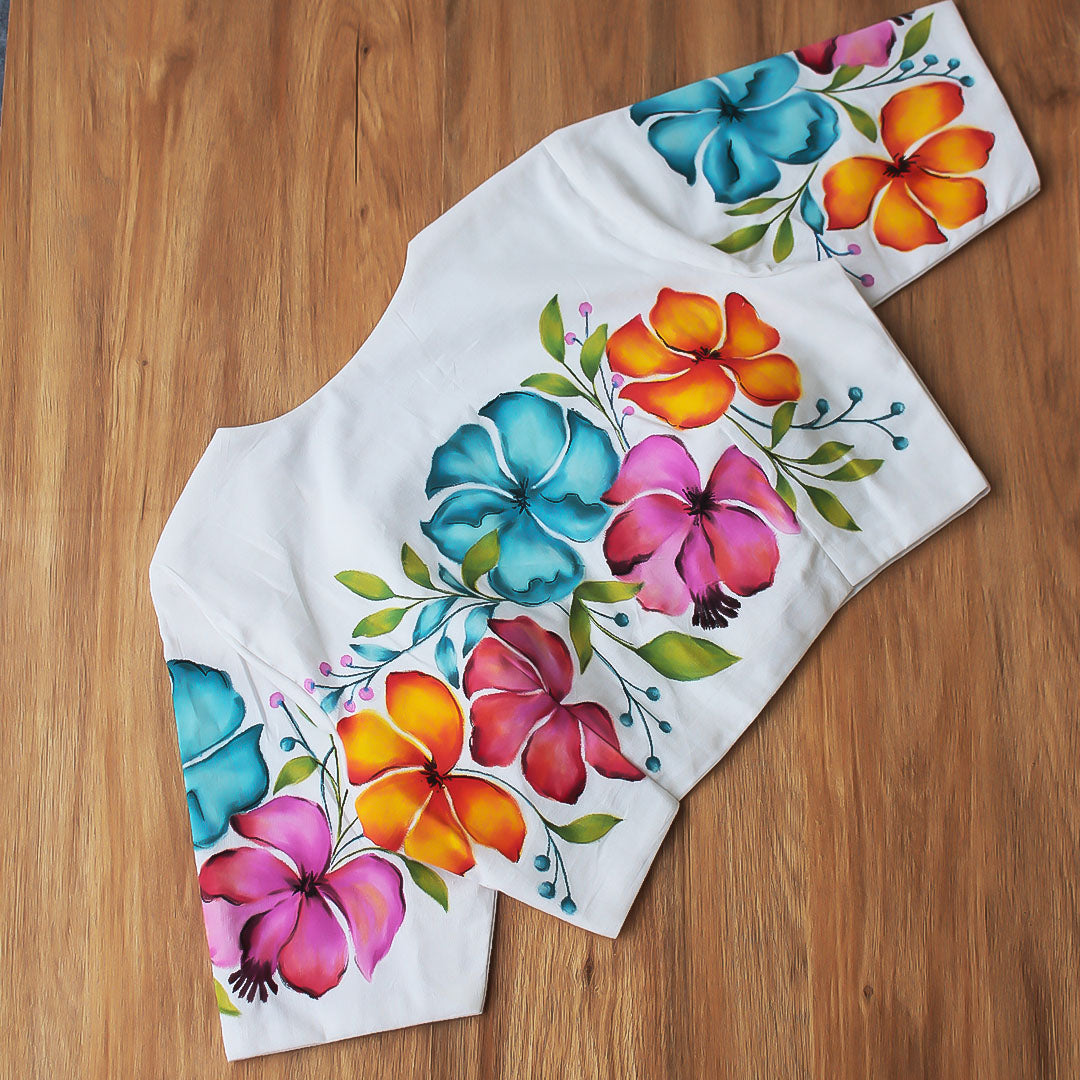 Spring Flowers Hand Painted Blouse